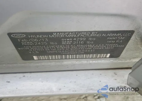 2013 Hyundai Sonata Gls из США, поврежденный, VIN 5NPEB4AC8DH689441